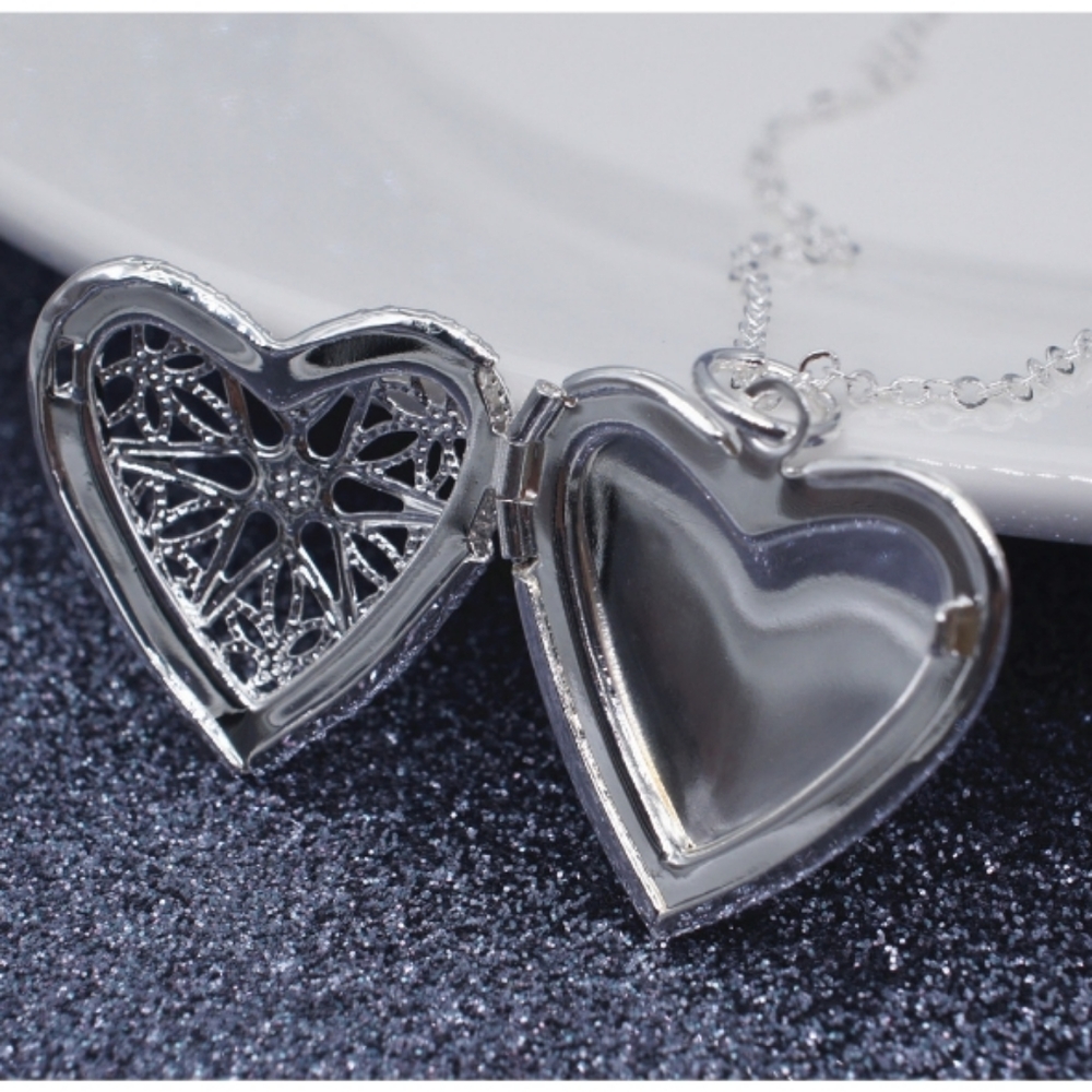 NEW! 925 Sterling Silver Pendant Necklace Gift Heart Photo Box